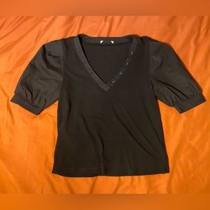 Evereve Penelope Poplin Knit Mix Top Size M